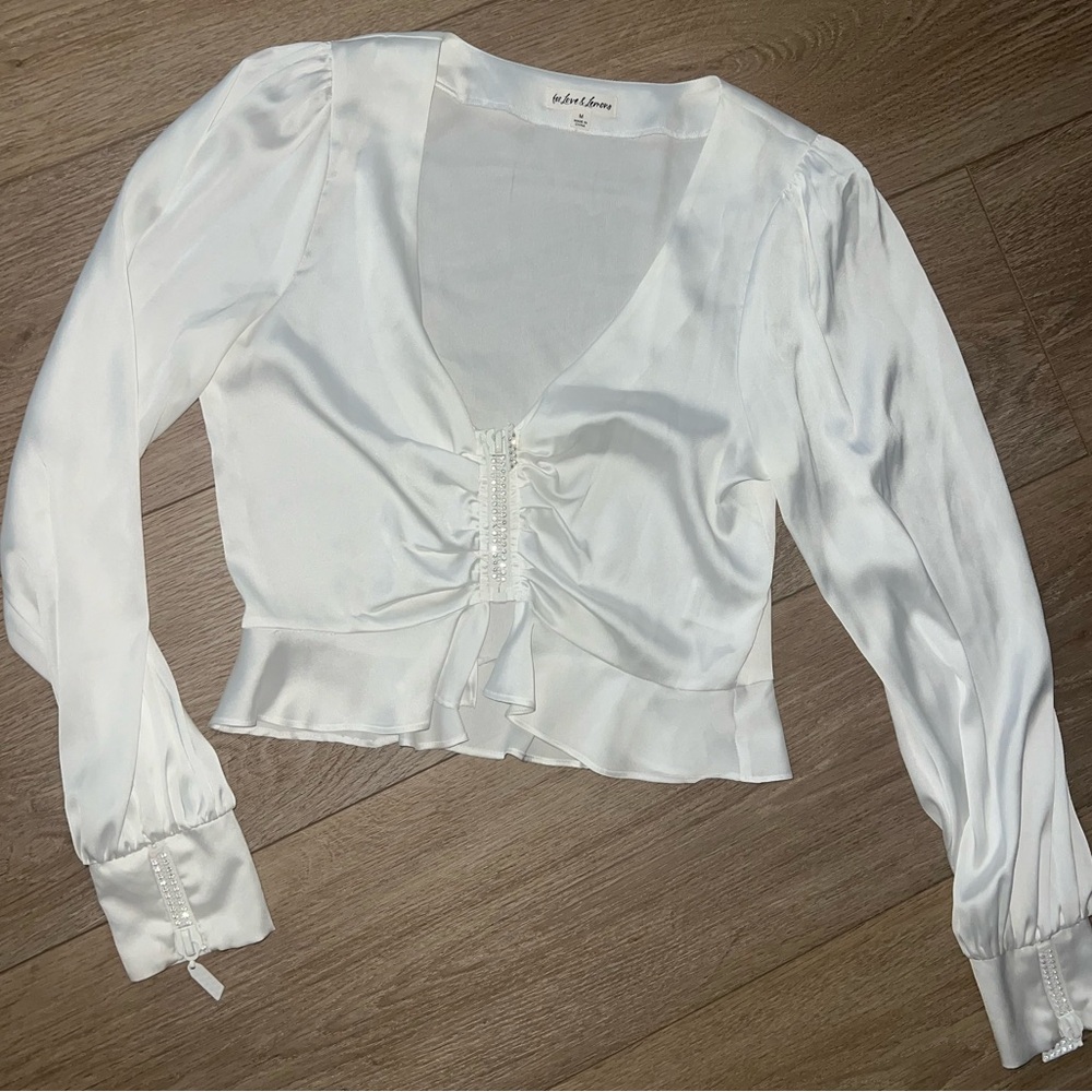 For Love & Lemons White Silk Top